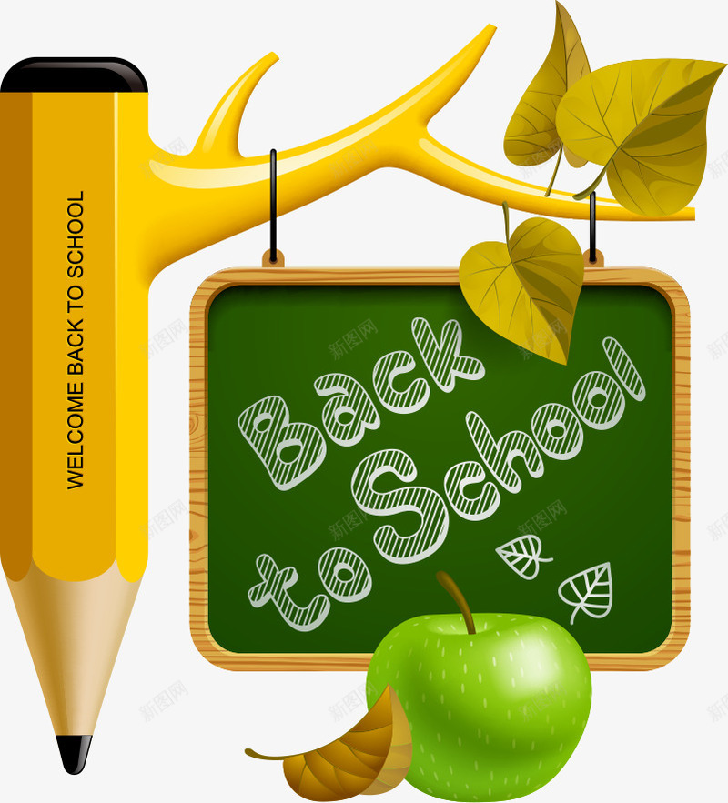 创意铅笔和黑板png免抠素材_新图网 https://ixintu.com 创意铅笔 叶子 树叶 苹果 铅笔 青苹果 黄色铅笔 黑板