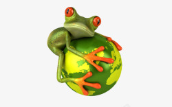 绿色青蛙抱着地球素材