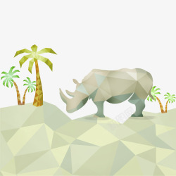 半透明色块设计手绘色块半立体犀牛椰子树高清图片