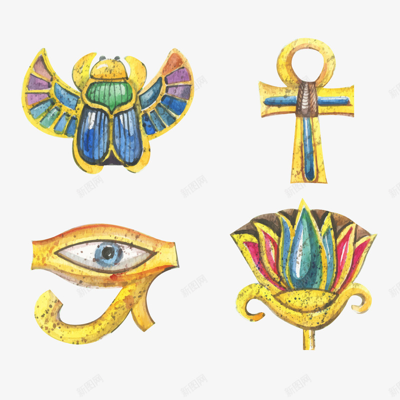 埃及元素png免抠素材_新图网 https://ixintu.com 古埃及 埃及代表物 手绘 眼睛 翅膀