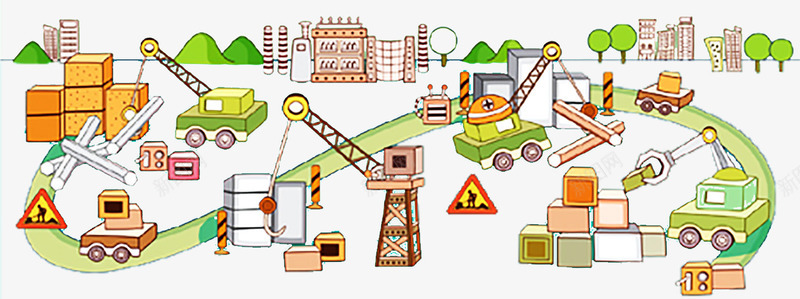 手绘卡通机械器材png免抠素材_新图网 https://ixintu.com 卡通 工地 建筑 施工 漫画 起重机