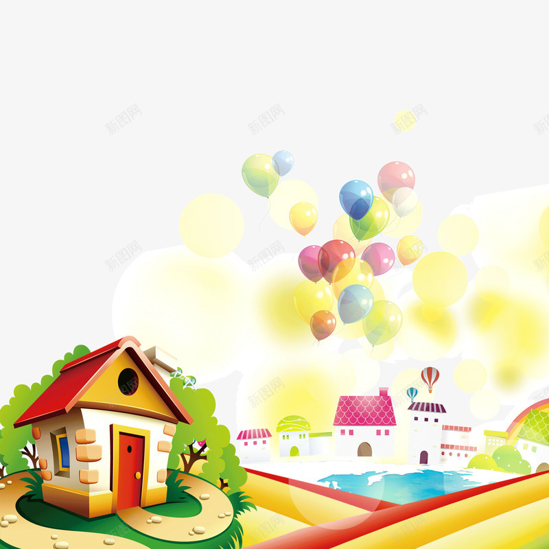 卡通建筑png免抠素材_新图网 https://ixintu.com 六一儿童节 卡通建筑 可爱 气球 糖果色