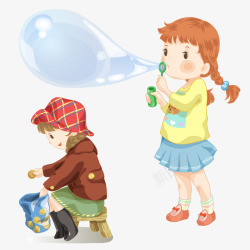 吹泡泡的女孩素材