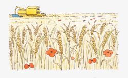 水彩插图收割粮食手绘插图麦子地收割麦子高清图片