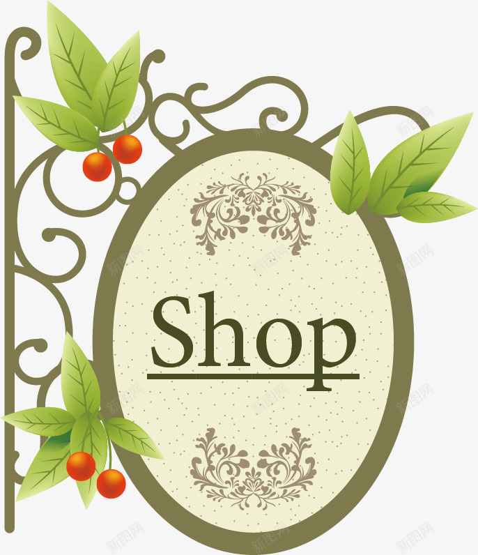 店铺挂牌装饰矢量图ai免抠素材_新图网 https://ixintu.com 店铺 挂牌 植物 欧式 欧式花纹 装饰 矢量图