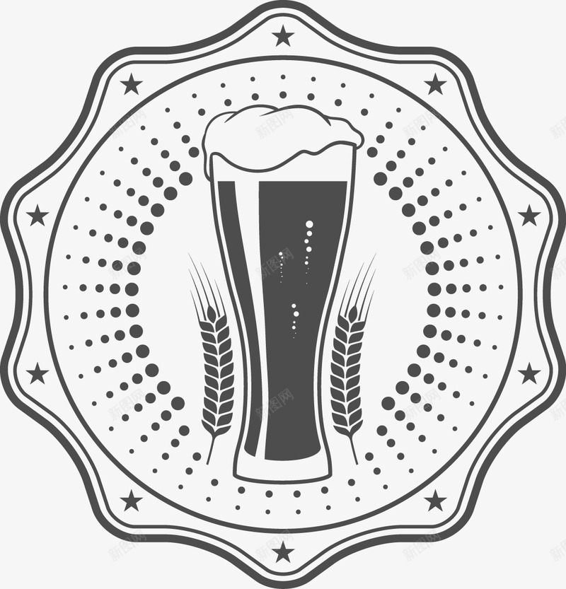 啤酒标签图标png_新图网 https://ixintu.com 图标 复古 黑白商标
