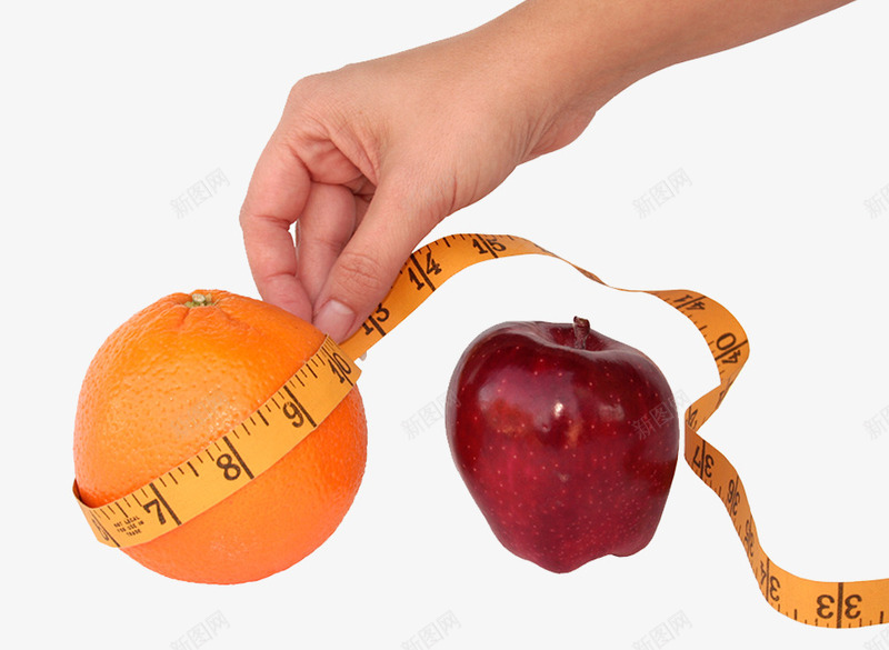 量度水果png免抠素材_新图网 https://ixintu.com 卷尺 标尺刻度 橙子 苹果