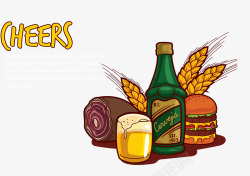 彩绘小麦啤酒汉堡包素材