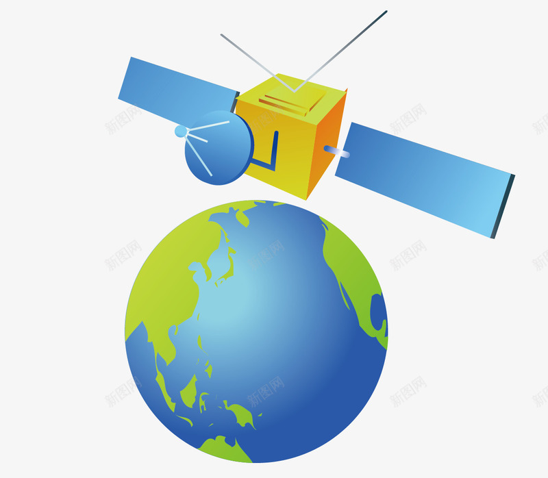 地球和卫星监控器png免抠素材_新图网 https://ixintu.com 卡通 卫星 卫星监控器 地球