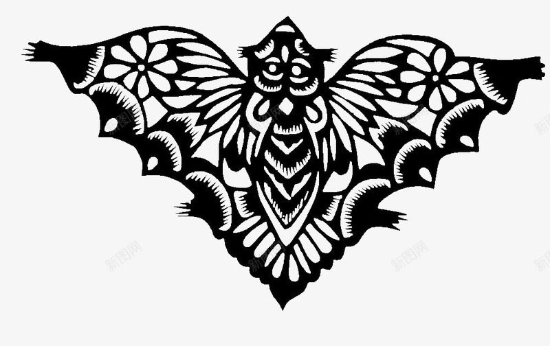 黑色蝙蝠剪纸png免抠素材_新图网 https://ixintu.com 中国风 剪纸 底纹 张开翅膀的蝙蝠 窗花 蝙蝠 黑色