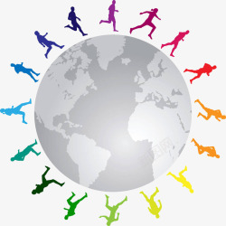 环绕地球全球化人环绕地球跑步插画高清图片