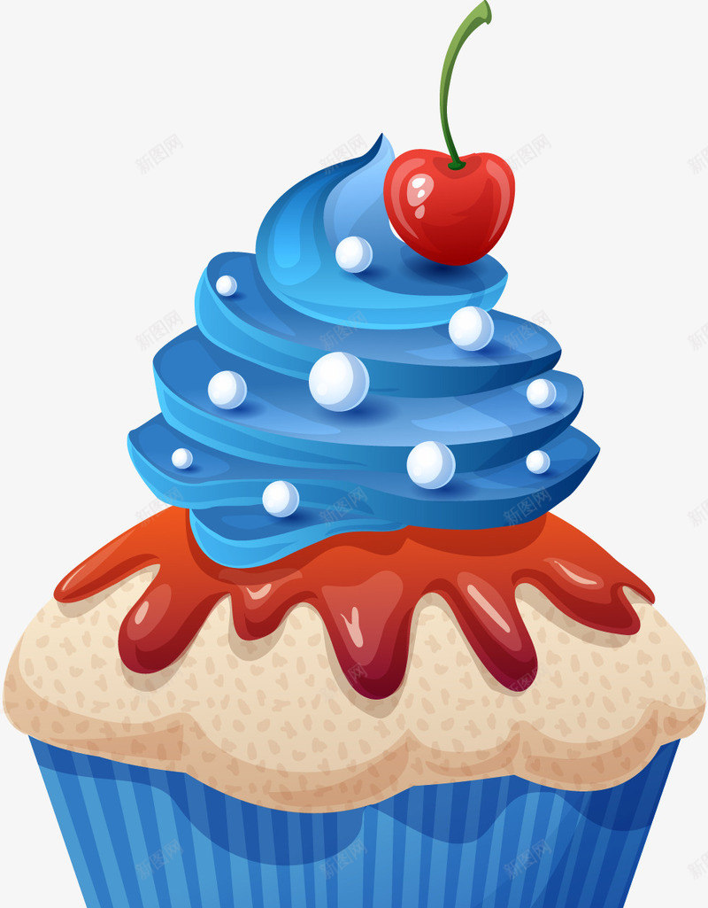 蓝色冰激淋png免抠素材_新图网 https://ixintu.com 冰激淋蛋糕 卡通 巧克力 手绘 棕色 樱桃 红色 蓝色