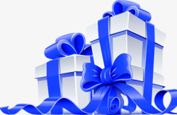 白色礼品盒蓝色蝴蝶结素材