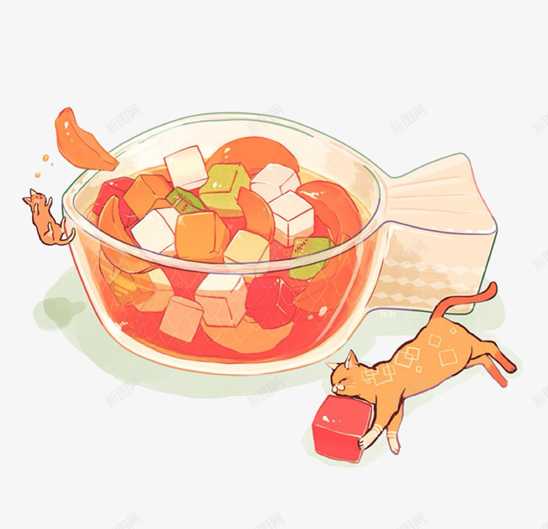 猫咪糖果png免抠素材_新图网 https://ixintu.com 卡通 手绘 水彩画 猫咪糖果 红色橙色 装饰图案 鱼盒子