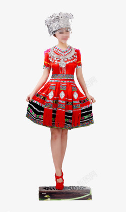 瑶族服装穿着红色裙子的瑶族女孩高清图片