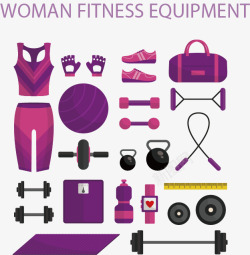 健身装备女性健身装备和健身器材卡通图标矢量图高清图片