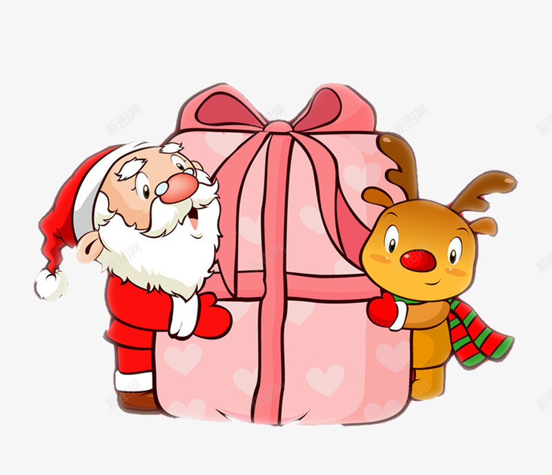 粉丝礼品盒png免抠素材_新图网 https://ixintu.com 圣诞老人 粉丝礼品盒 粉色 麋鹿
