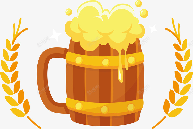 木质啤酒杯png免抠素材_新图网 https://ixintu.com 啤酒杯 小麦啤酒 木质 木质酒杯 矢量png 金色小麦