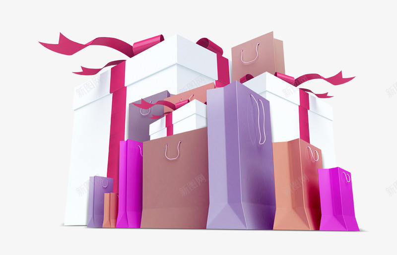 购物袋纸袋礼盒png免抠素材_新图网 https://ixintu.com 包装礼盒 礼品袋 纸袋 购物袋
