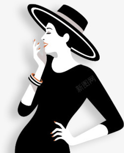 优雅戴帽黑色衣服女人素材