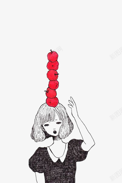 头顶苹果的女孩png免抠素材_新图网 https://ixintu.com 创意插画 手绘女孩 水果 红苹果