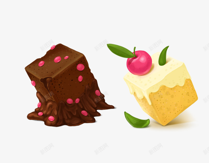 卡通蛋糕png免抠素材_新图网 https://ixintu.com 巧克力蛋糕 手绘 方盒子 樱桃 食物