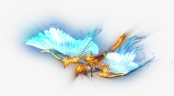 蓝色翅膀金色飞鸟游戏手绘素材