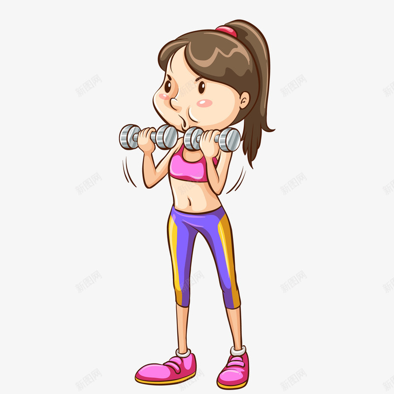 卡通健身锻炼的人物矢量图ai免抠素材_新图网 https://ixintu.com 人物设计 健身 减肥 卡通人物 女性 锻炼 矢量图