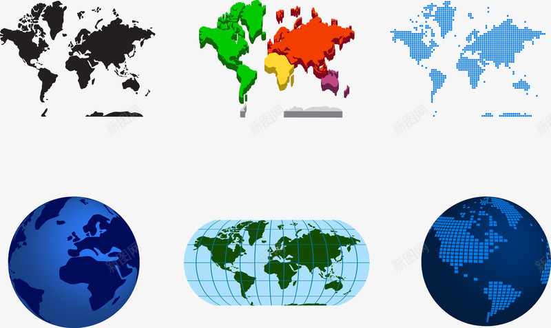 地球png免抠素材_新图网 https://ixintu.com 世界地图 地理教学 地理知识 扁平地球 蓝色地球