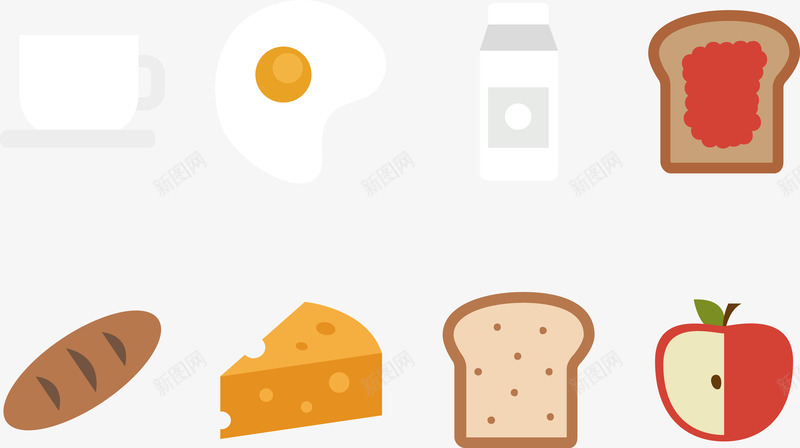 早餐食物png免抠素材_新图网 https://ixintu.com 切片面包 咖啡 奶酪 牛奶 苹果 荷包蛋 蛋黄