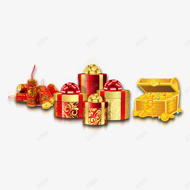 开启的宝箱和礼物盒psd免抠素材_新图网 https://ixintu.com 产品实物 珠宝 礼品 红色礼物盒 黄色宝箱