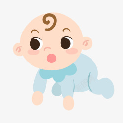 穿蓝色衣服的小婴儿趴立可爱婴儿卡通插画矢量图高清图片