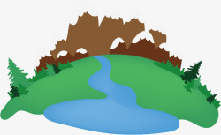 水流地球地球上的卡通雪山绿地和河流矢量图高清图片