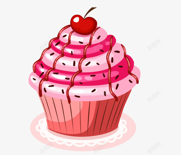卡通手绘粉色樱桃纸杯蛋糕png免抠素材_新图网 https://ixintu.com 卡通蛋糕 手绘蛋糕 樱桃蛋糕 粉色蛋糕 纸杯蛋糕