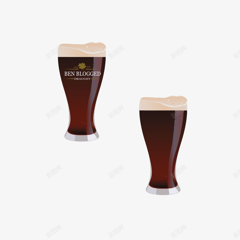写实黑啤酒和啤酒杯png免抠素材_新图网 https://ixintu.com 啤酒 啤酒杯 泡沫 黑啤酒