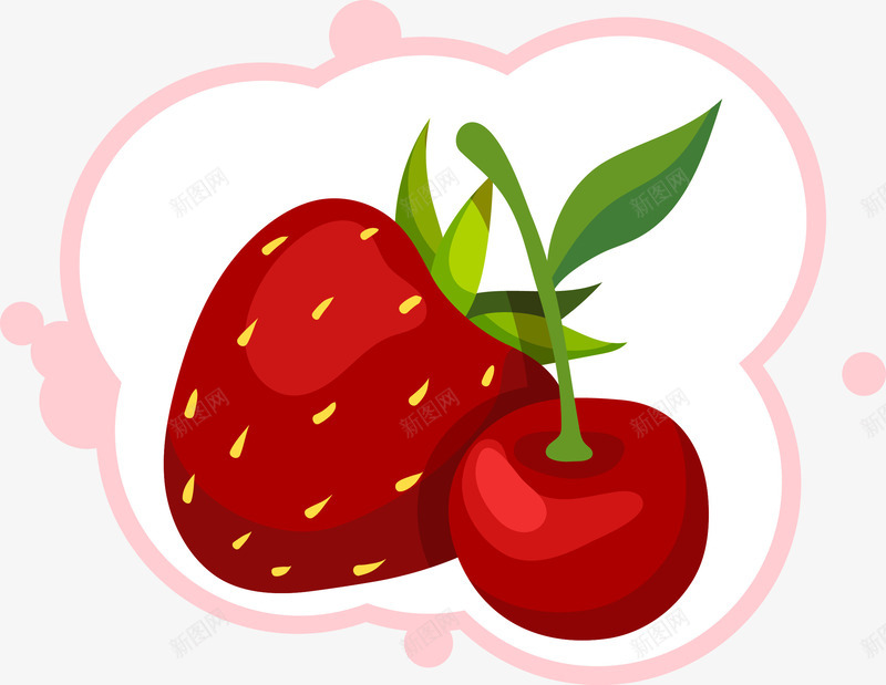 手绘草莓和樱桃png免抠素材_新图网 https://ixintu.com 手绘 标签 樱桃 水果 草莓
