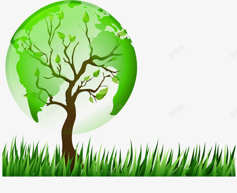 草地上的树png免抠素材_新图网 https://ixintu.com 创意 地球树冠 绿植地球 草地