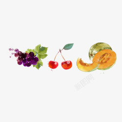 葡萄樱桃哈密瓜手绘水彩水果素材