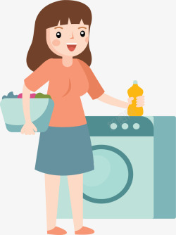 辛苦的女人用洗衣机洗衣服的妻子矢量图高清图片