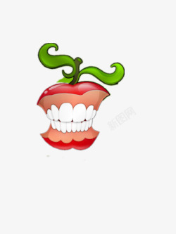 一口牙齿龇牙的苹果高清图片