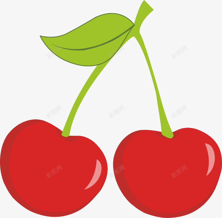 红色大樱桃png免抠素材_新图网 https://ixintu.com 图案 手绘 水果 绿叶 食物
