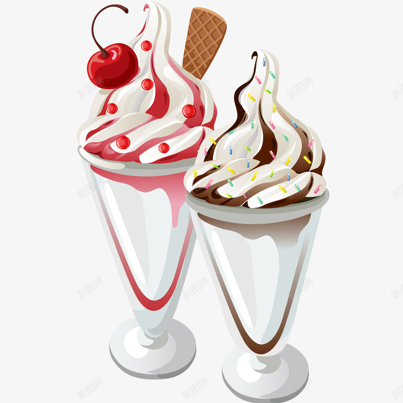 草莓冰淇淋和巧克力冰淇淋矢量图ai免抠素材_新图网 https://ixintu.com 下午茶 冰淇淋 冷冻食物 即食食品 小吃 杯子 樱桃 草莓冰淇淋和巧克力冰淇淋 矢量图