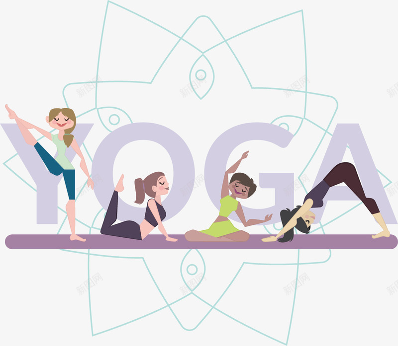瑜伽插画矢量图ai免抠素材_新图网 https://ixintu.com 健身 女性 瑜伽 锻炼 矢量图