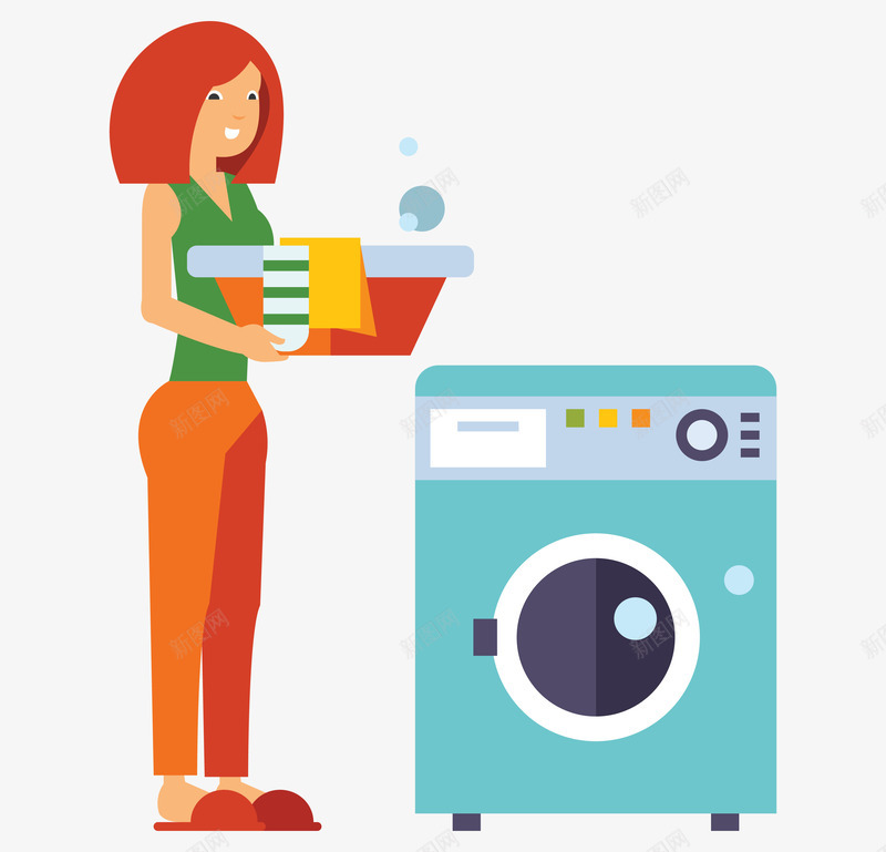卡通手绘洗衣服的女人png免抠素材_新图网 https://ixintu.com 创意 动漫动画 卡通手绘 洗衣服的女人 简约 自动洗衣机