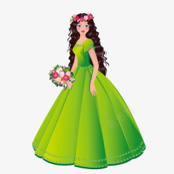 身穿绿色礼服的美丽公主矢量图素材