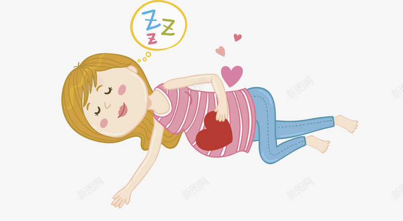 睡觉的孕妇png免抠素材_新图网 https://ixintu.com 卡通 女人 女性 孕妇 宝妈 手绘 水彩 爱心 睡觉