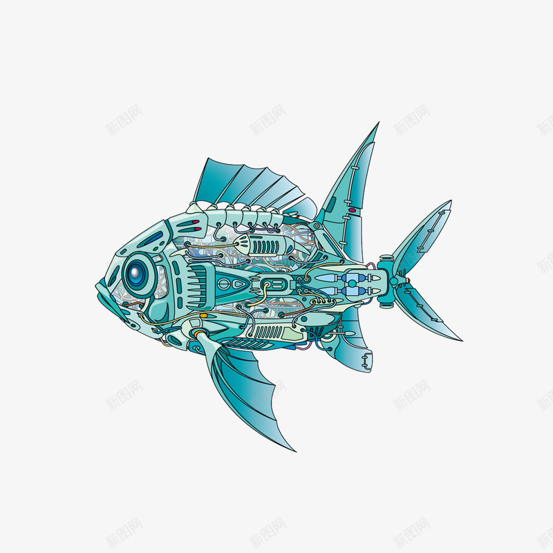 创意机械鱼png免抠素材_新图网 https://ixintu.com 创意 动物 蓝色
