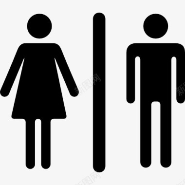 女人和男人的轮廓与垂直线图标图标