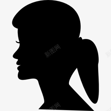 女性头像剪影与马尾图标图标