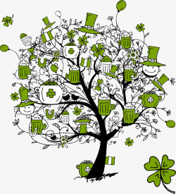 卡通绿色啤酒帽子大树背景素材